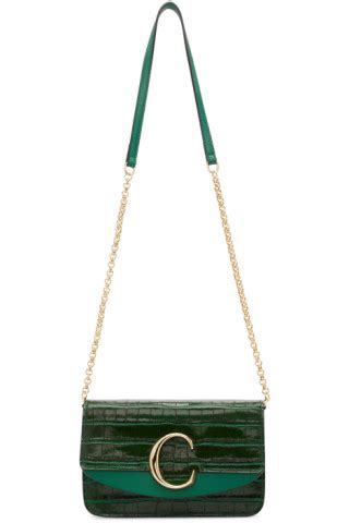 Green Croc 'Chloé C' Chain Clutch Bag 